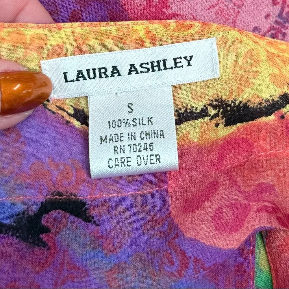Laura Ashley 100% Silk Multicolor Open Front Kimono Top Size Small - Image 2