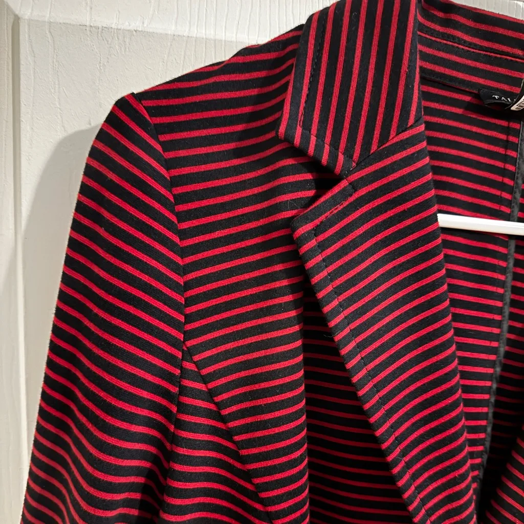 Talbots Plus Jacket Blazer Red Black Stripes Notch Collar Petite 2XP - Image 2