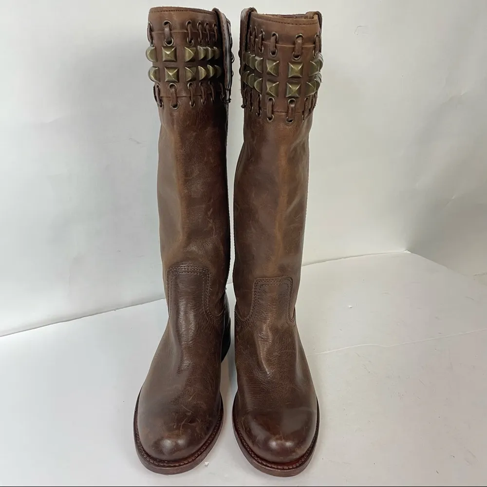 SENDRA Studded leather Tall Riding Boots Western size 36 Brown - Image 6