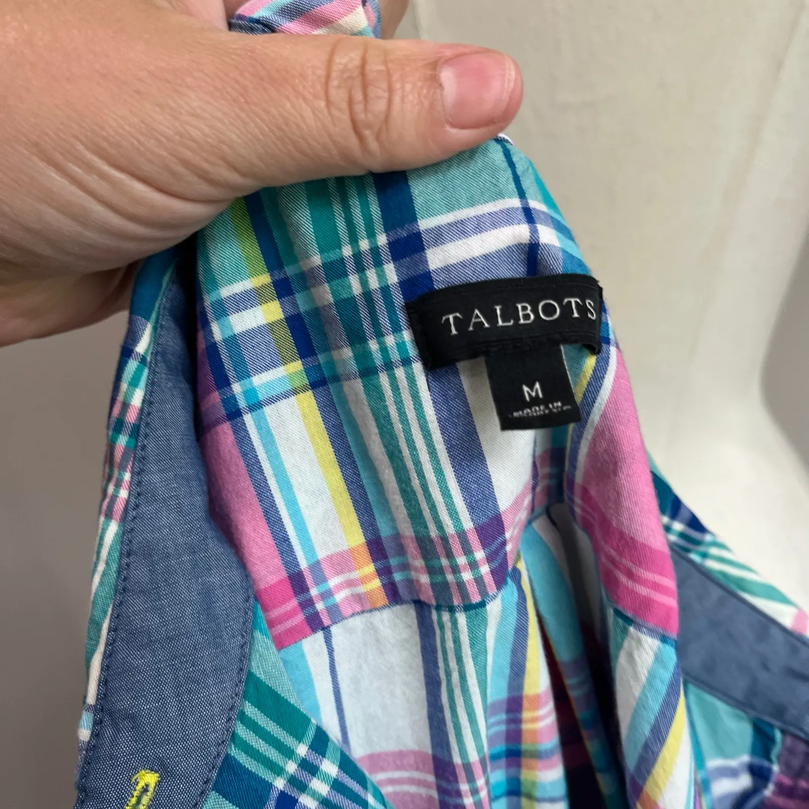 Talbots Plaid Preppy 100% Cotton Long Sleeve Button Down Blouse Sz M - Image 6