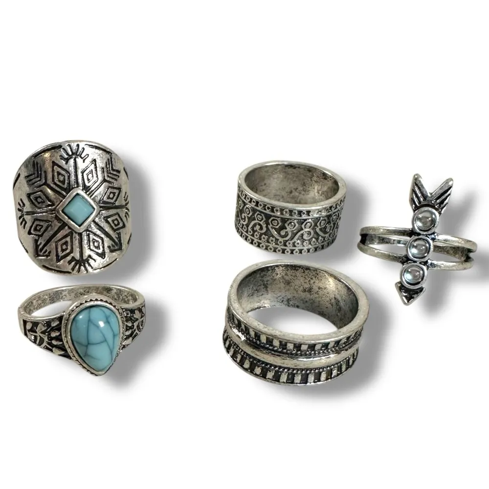 Free People Count Your Lucky Stars Ring Set in Silver Blue Western Bohemian NWT - Image 7