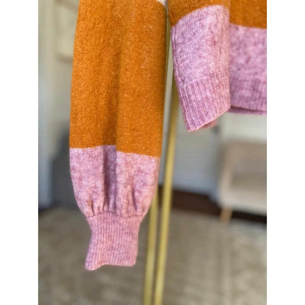 Madewell Alpaca Wool Colorblock Sweater Pink Orange Ivory Mustard Parisian S - Image 4