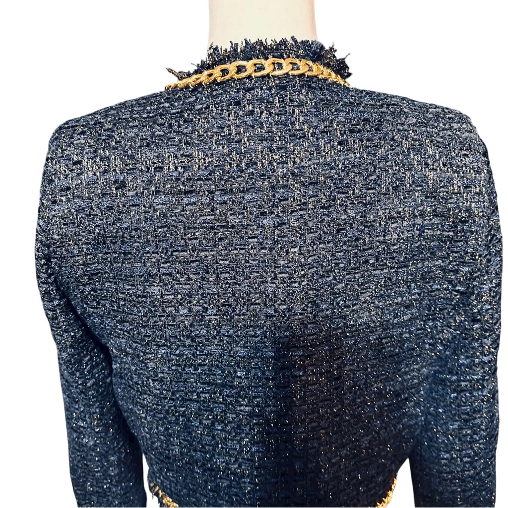 Christian Lacroix Blue and Gold Tweed Jacket Size  Medium - Image 13