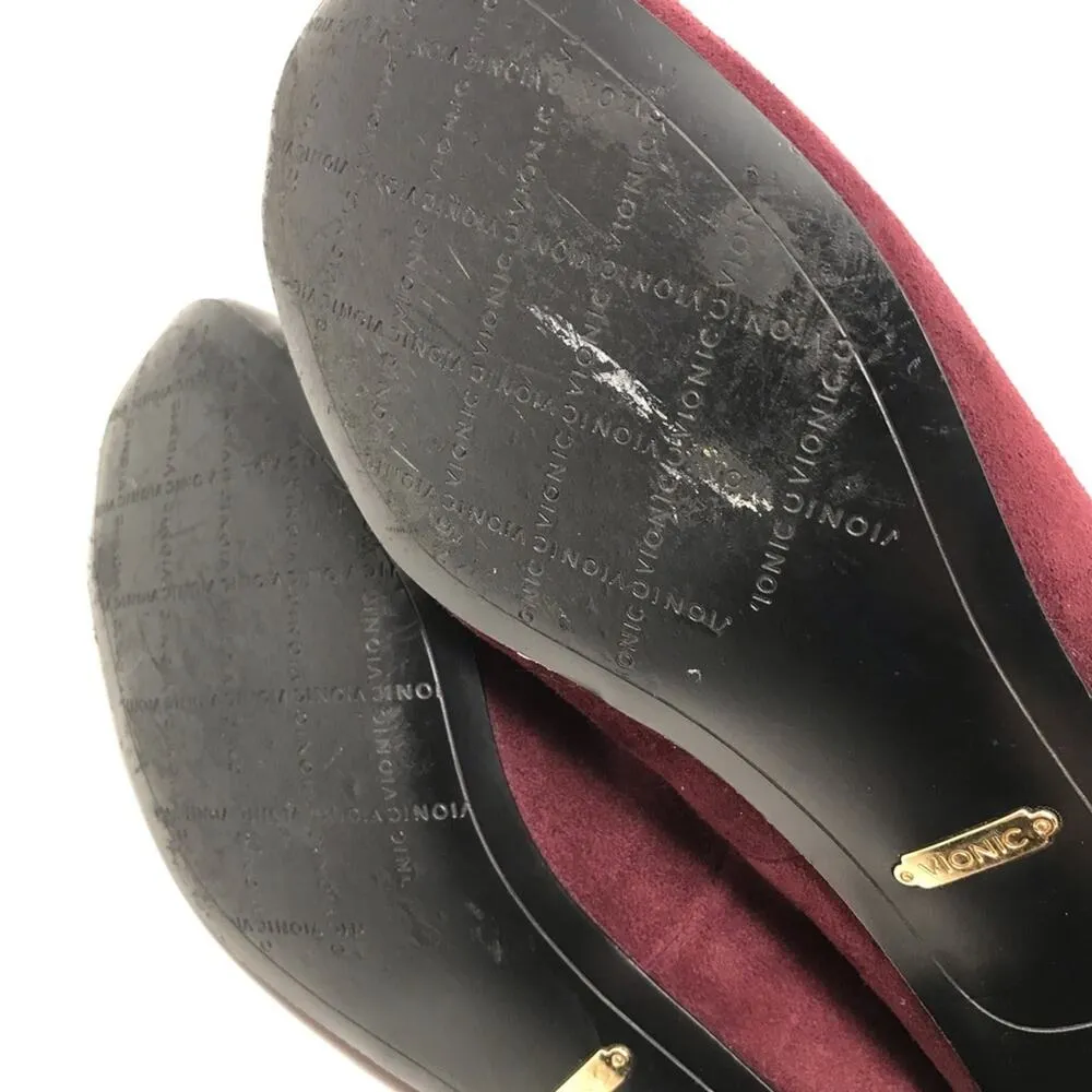 Vionic Daphne Suede Patent Block Heel Bow Low Pump Shoes Merlot Black Burgundy 8 - Image 9