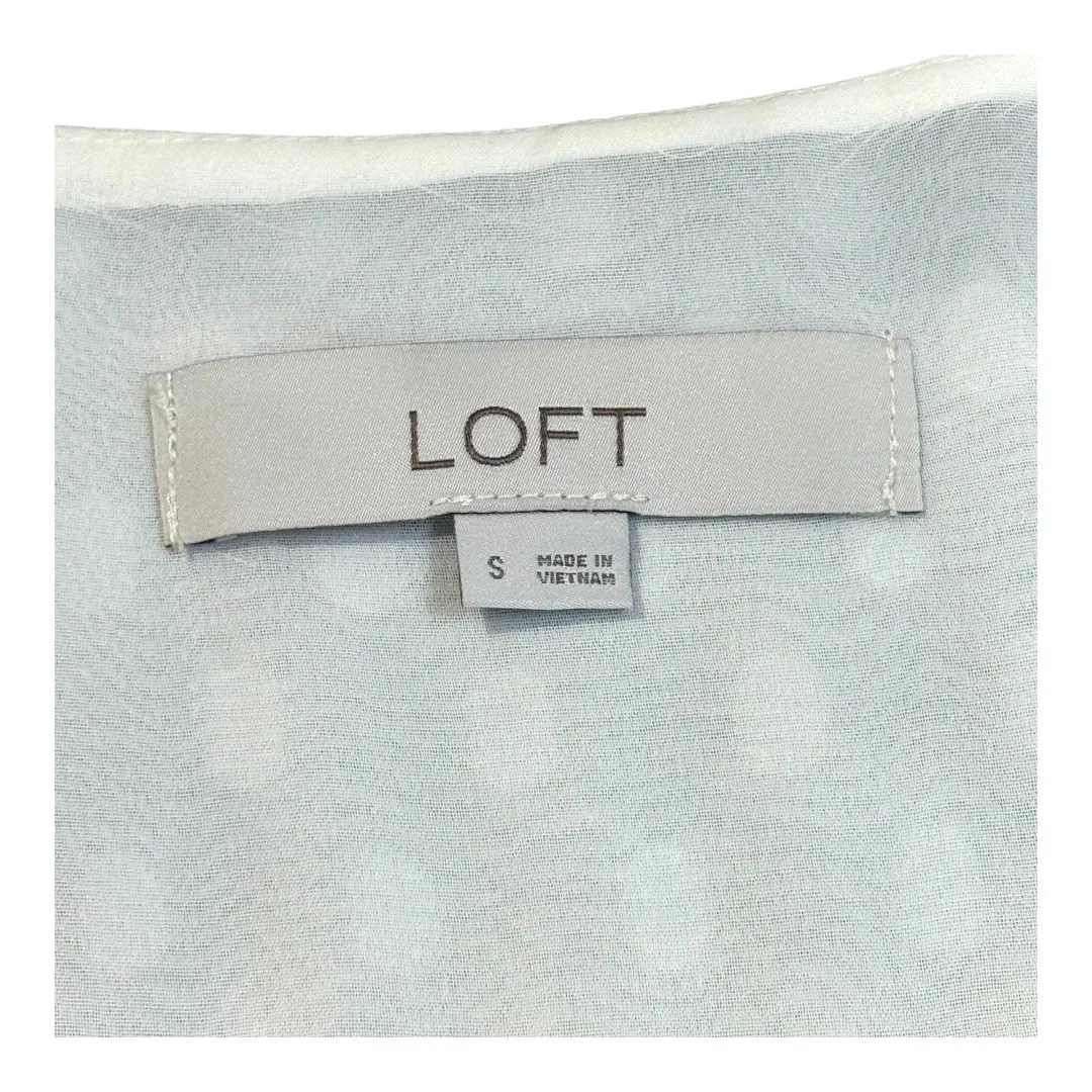 LOFT Peplum Blouse Swiss Dot Long Sleeve‎ V-Neck Top Cream Women Size Small - Image 6