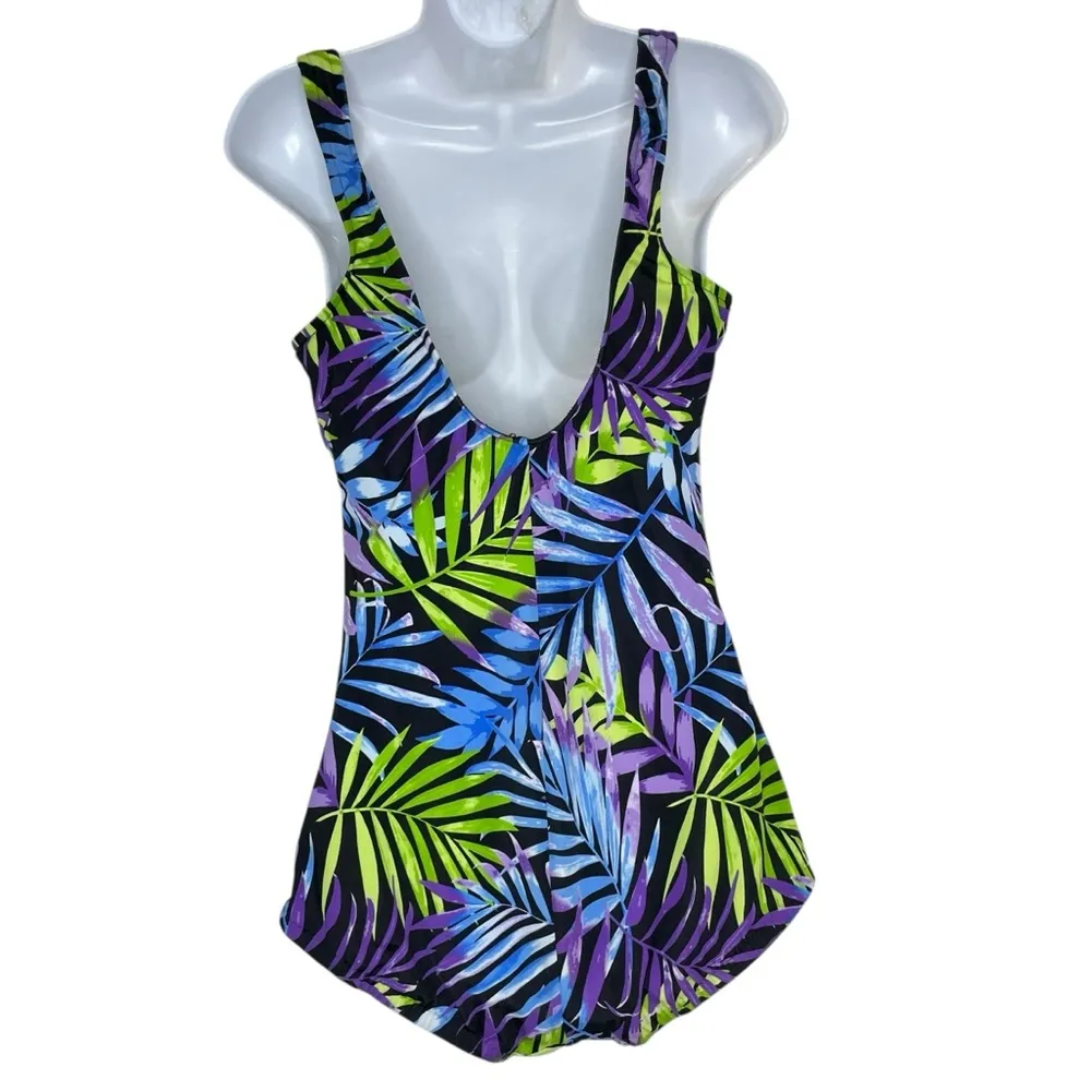 VTG 1980's Tropical Leaf Print One Piece Bathing Suit | Maxine of Hollywood 16 - Image 3
