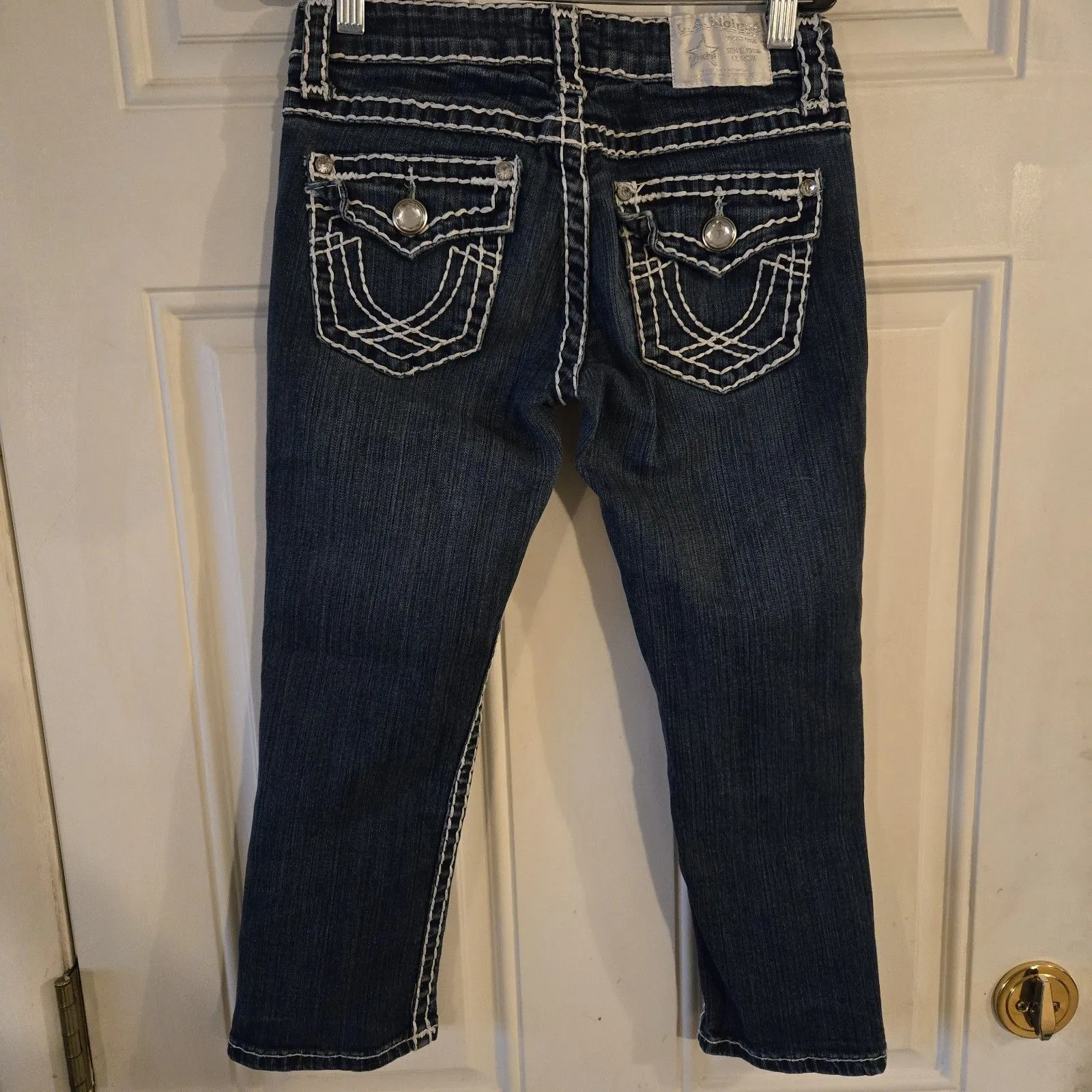 L.A. Idol USA Capri Jeans Juniors Size 3 Thick Stitch Rhinestone Y2K Denim EUC Blue - Image 2