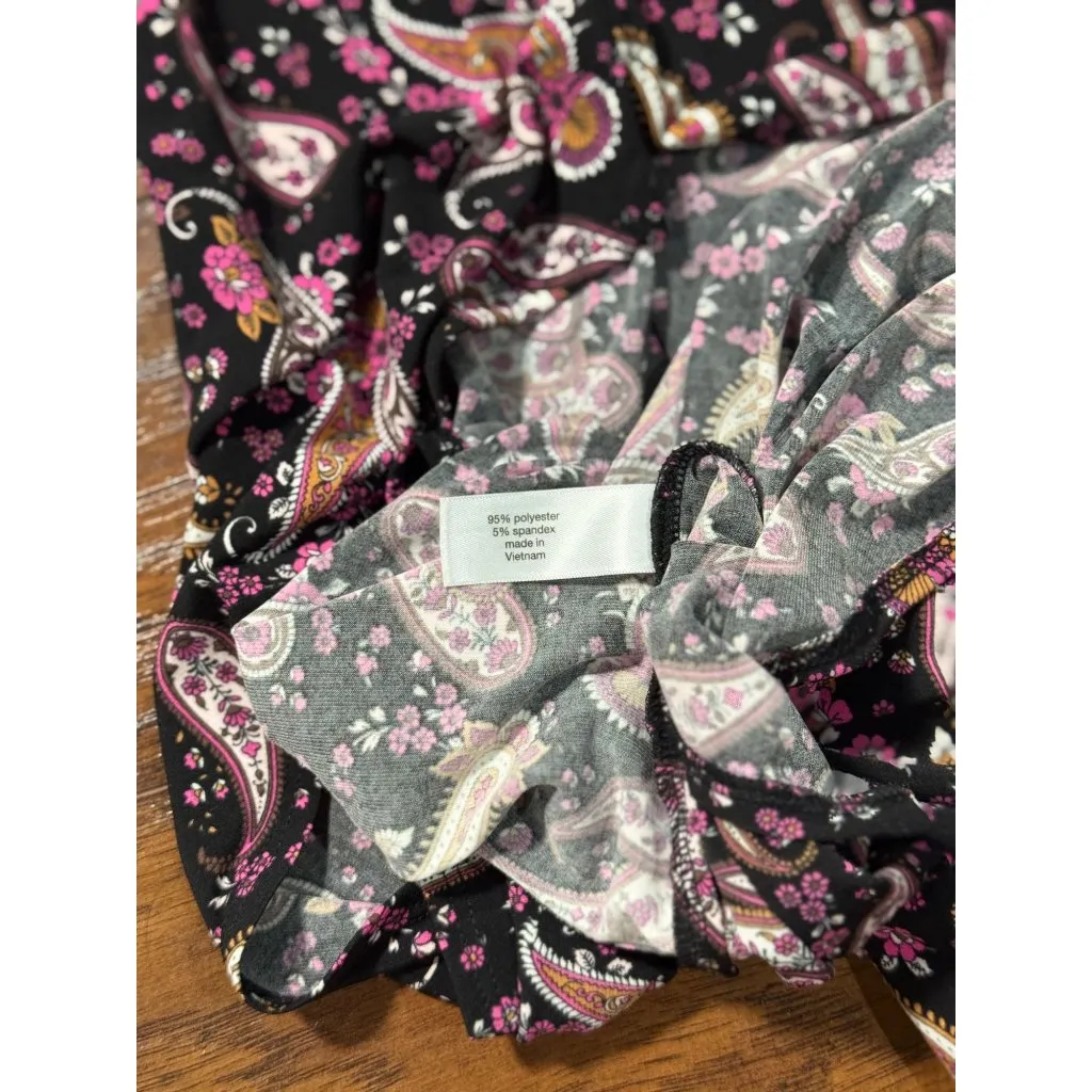 NEW Lane Bryant Womens 14/16 Paisley Print Stretch Blouse Long Sleeve Pink Black - Image 9