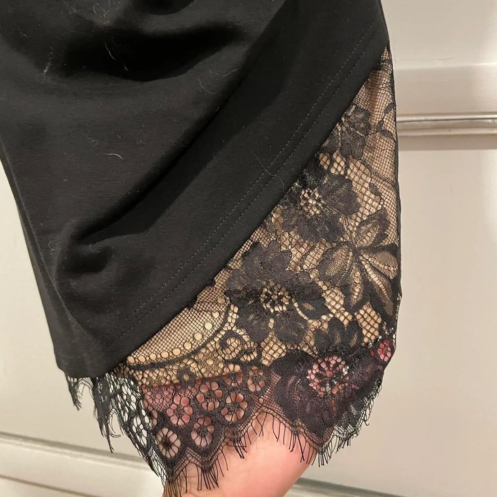 Lush Womens Black Asymmetrical Lace Slit Party Cocktail Bodycon Dress. size S - Image 5