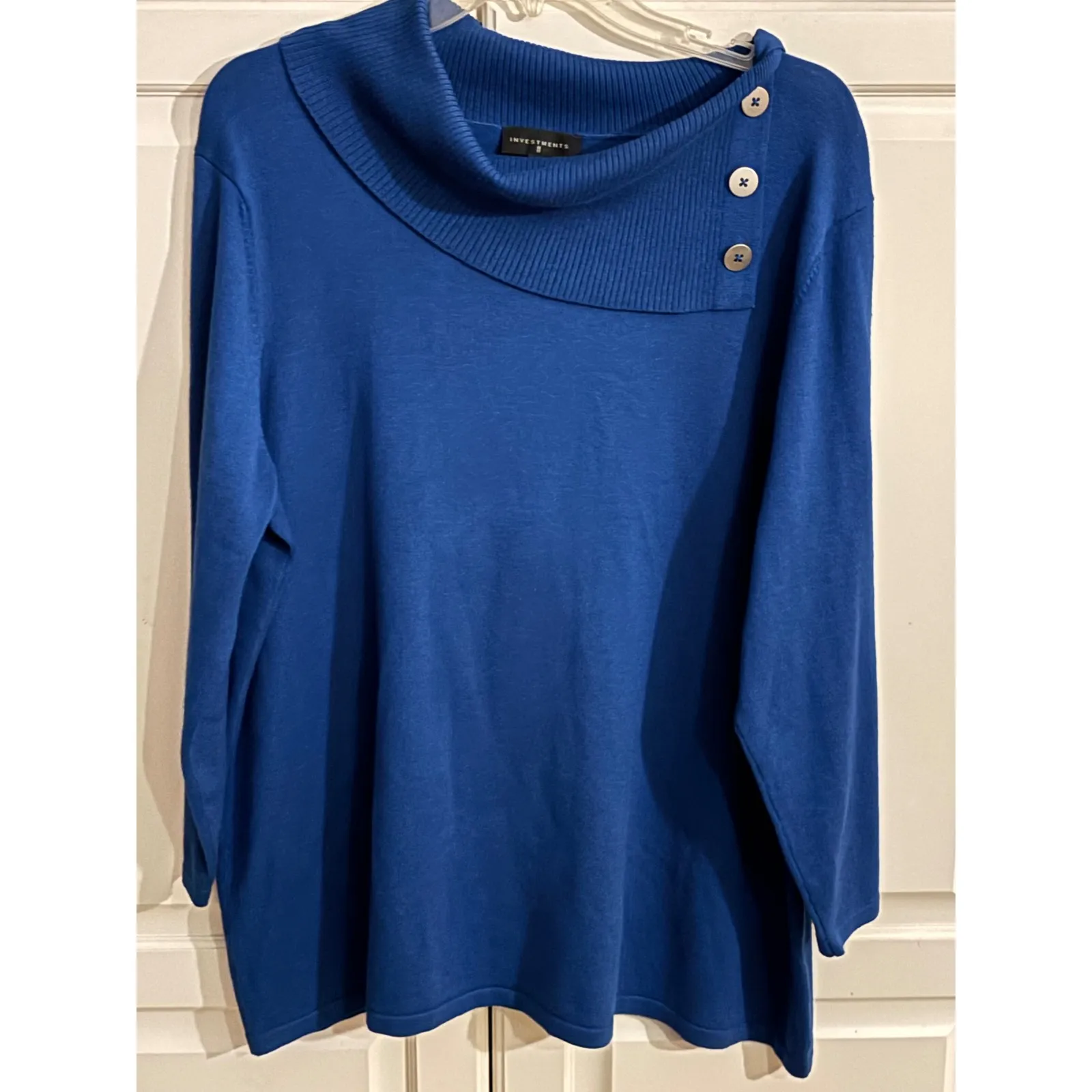 Investments Blue Cowl Neck Button Detail Long Sleeve Sweater Women 2X - Image 2