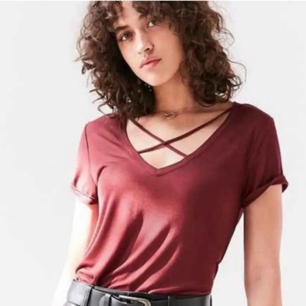 NEW Urban Outfitters Project Social T Strappy V-Neck Olive/Taupe Tee - Image 8