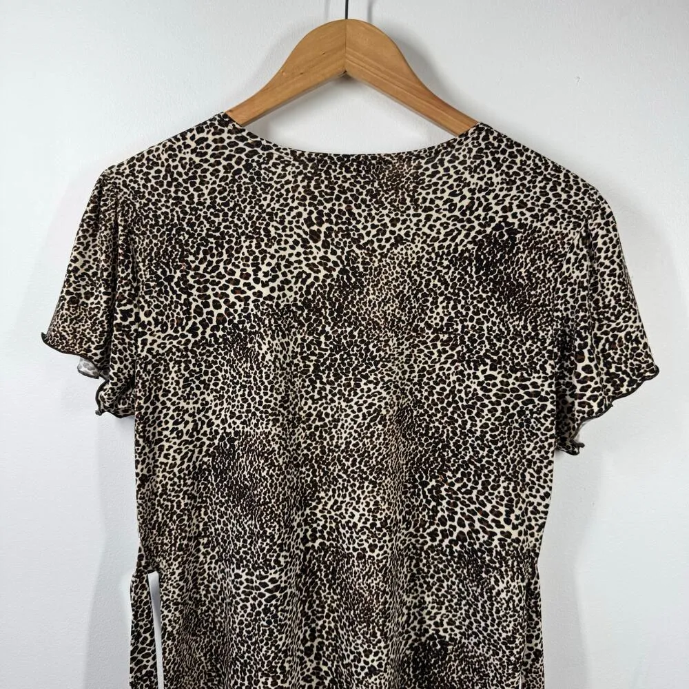 Susan Lawrence Blouse Women L Leopard Lace Babydoll Tie Y2K Bratz Spice Girl - Image 5