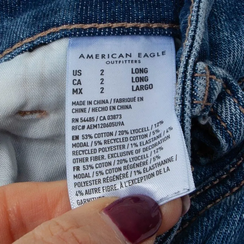 American Eagle Womens Mom Straight Jean Size 2 Long Distressed Classic Everyday Blue - Image 8