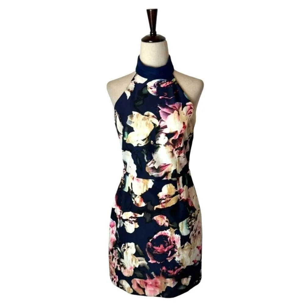 Finders Keepers Dress Women XS Blue Floral Print Halter‎ Neck Illuminati Mini - Image 3