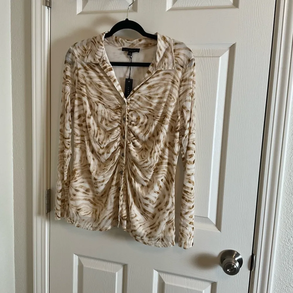 Jane+Delancey Elegant Cream and Brown Women's Top size large - Image 9