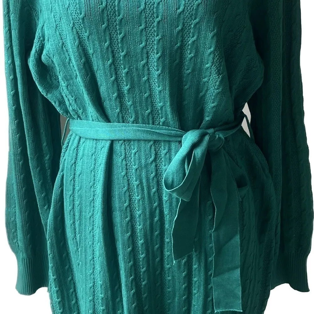 Grace Karin sweater dress tie front NWT size 2XL textured green long sleeve knit - Image 7