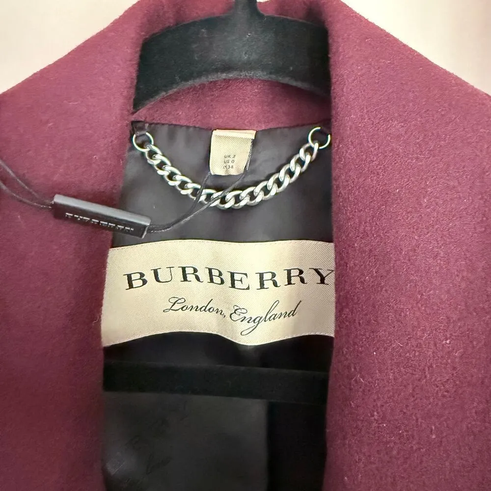 Burberry Cairndale Cashmere Coat US0 UK2 IT34 Currant Eggplant Wine Burgundy - Image 5
