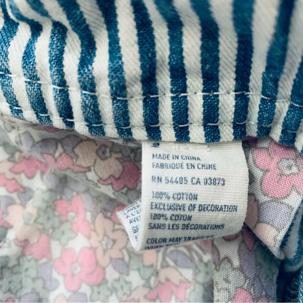 American Eagle AE White/Blue Striped w/Floral Patchwork Cut Off Jean Shorts | 2 - Image 8