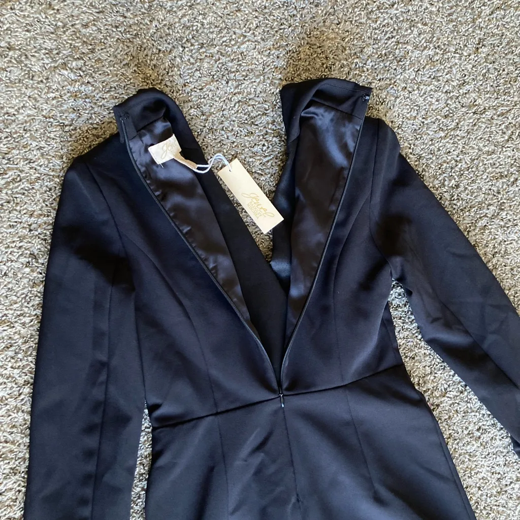 JouJou by Badgley Mischka Black Tuxedo Blazer Romper Size 10 Rhinestone Trim - Image 13