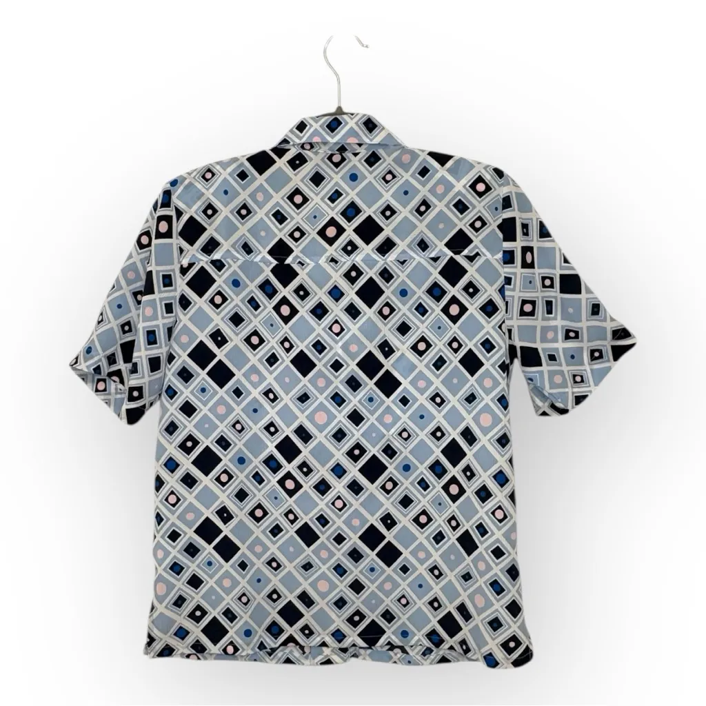 Vintage Donnkenny Geometric Print Button Up Top 90s Mod Retro Petite Small Blue Size undefined - Image 2