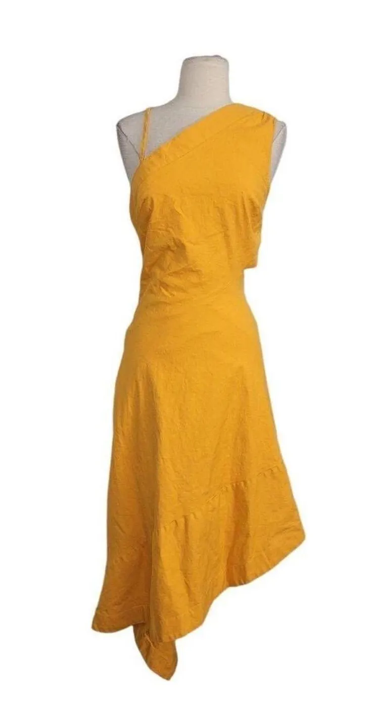 Orange Sleeveless Asymmetrical Open Back Linen Midi Dress Cutout - Image 4