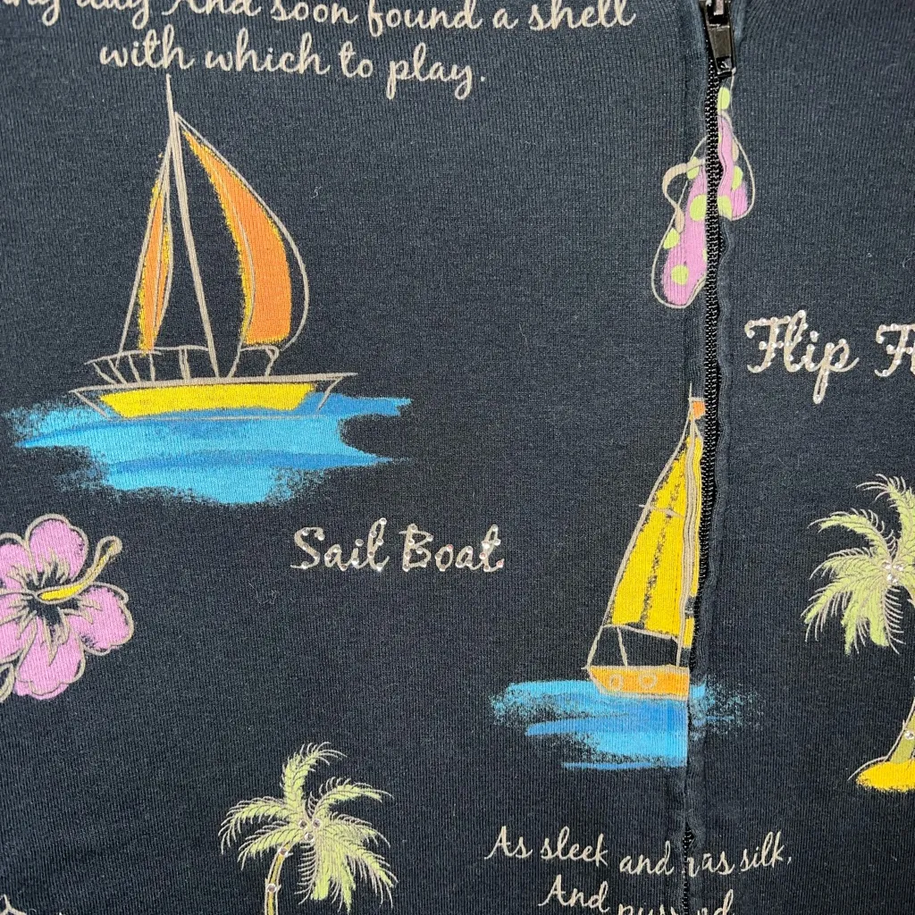 Islands Themed Black Vintage Jess & Jane zip up Hoodie medium - Image 2