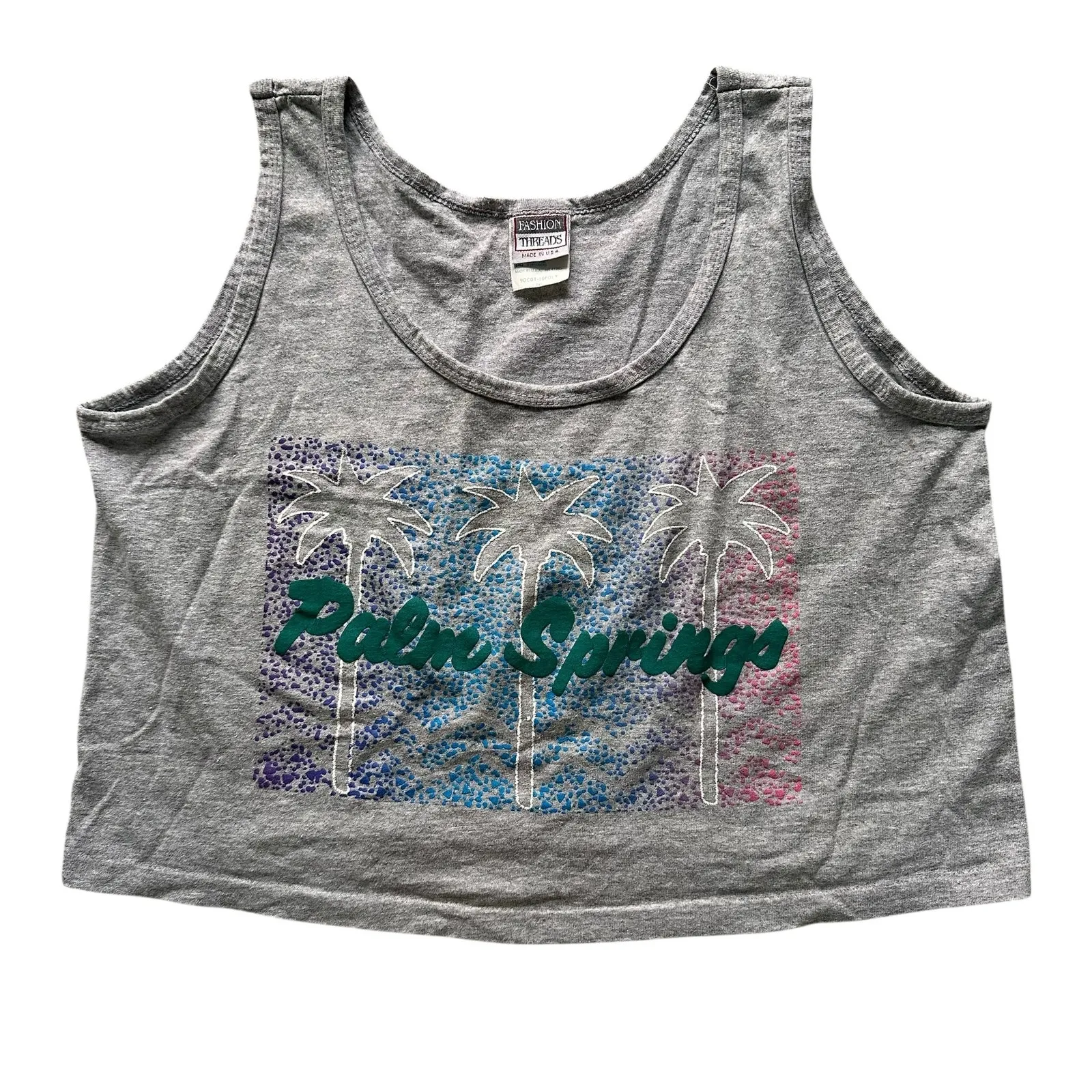 Vintage Fashion Threads "Palm Springs" Bubble Letter Scoop Neck Gray Tank M/L Size L - Image 2