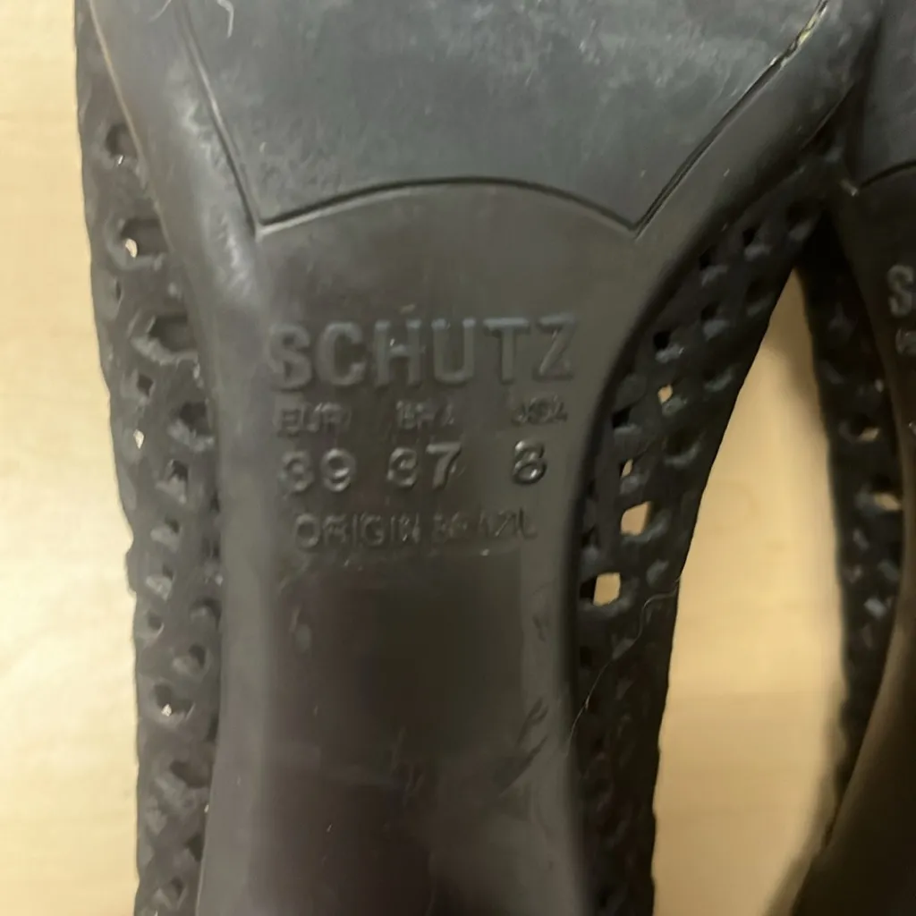 SCHUTZ Black Perforated Pointy Toe Heels. Size 8 - Image 5
