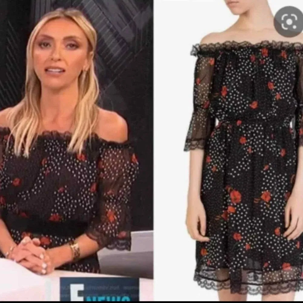 The Kooples Popi Pop Floral Chiffon Lace Trim Off Shoulder Dress- Size 1 (Small) - Image 2