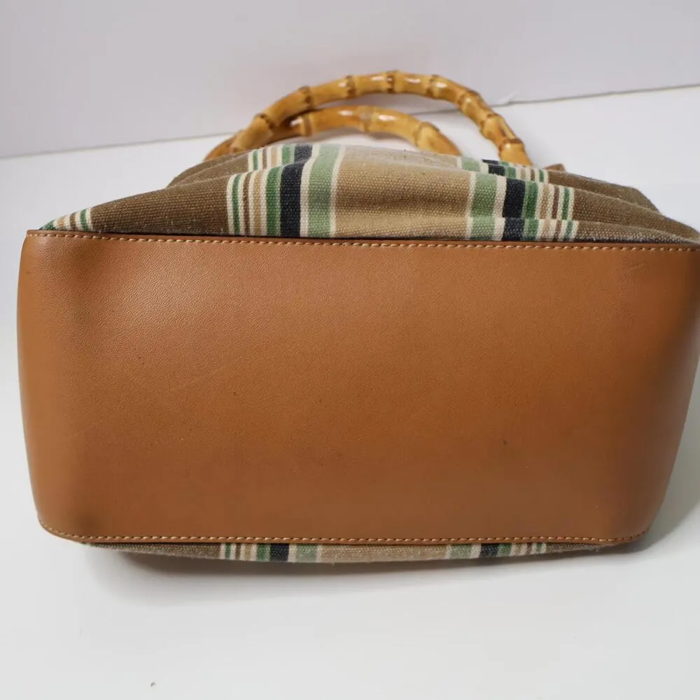 Relic Canvas Bag Bamboo Handles 90s Y2K Boho Striped Brown Purse‎ Flower Beachy - Image 3