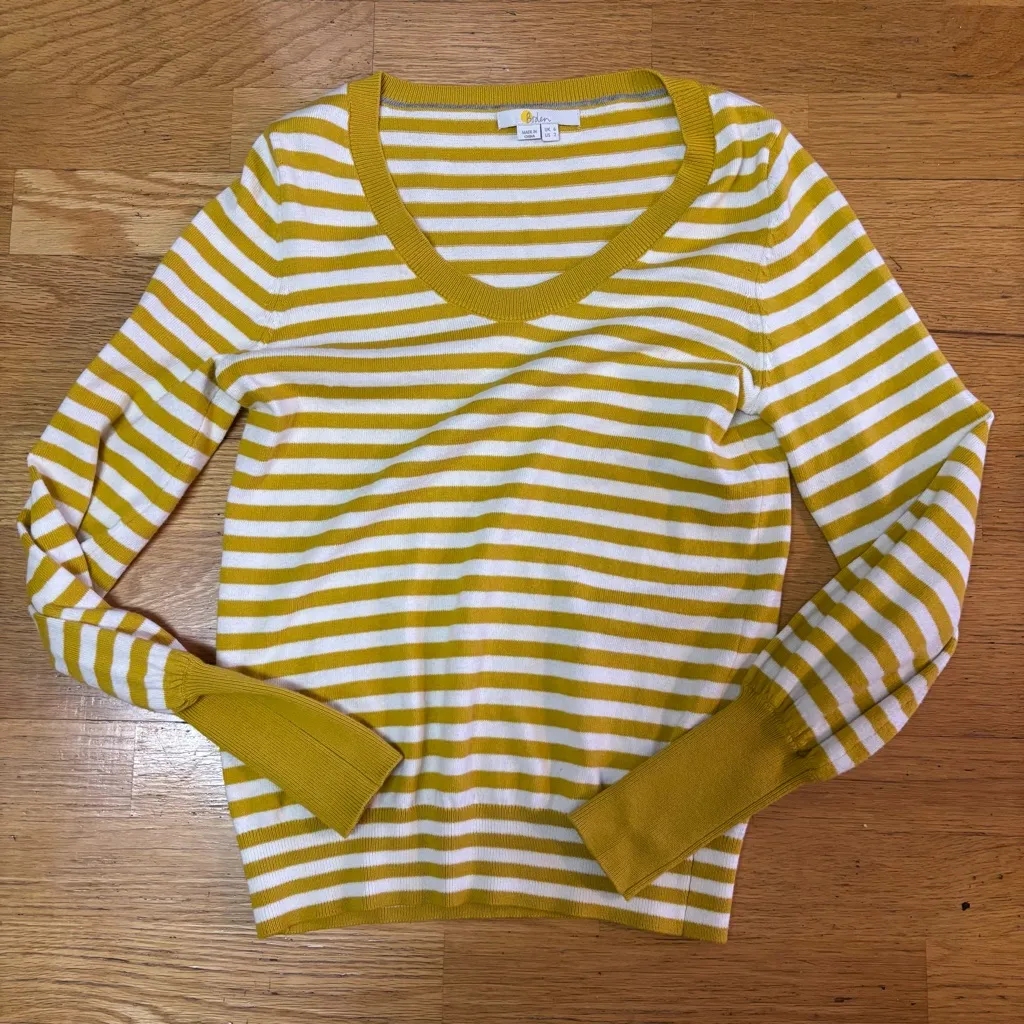 Boden Cotton Wool Bernice Striped Fisherman Coastal Preppy Career Sweater 2 Yellow - Image 2