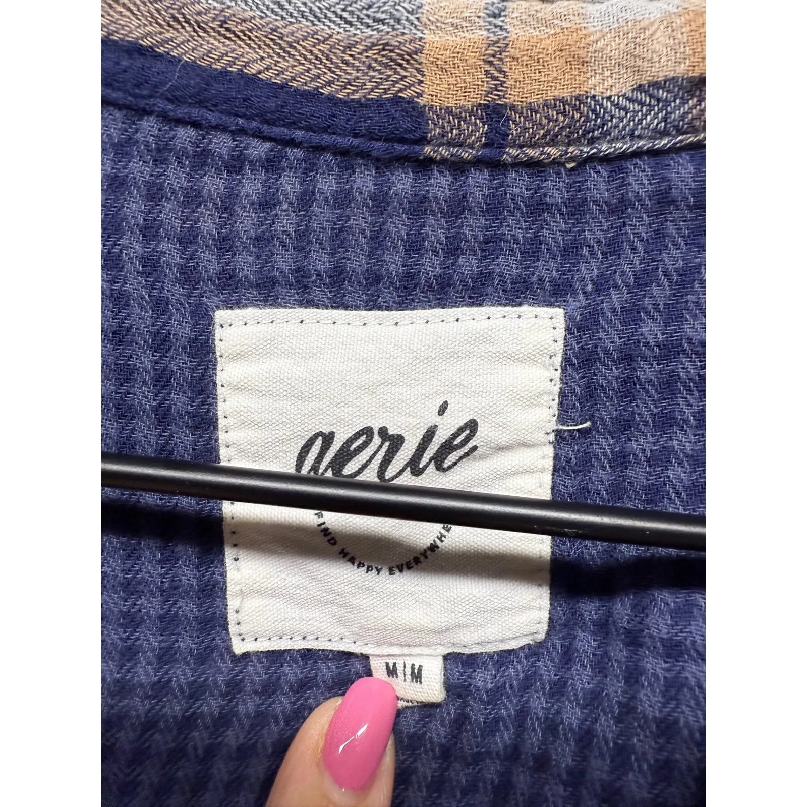 Aerie Gauzy Cotton Plaid Button Up Top‎ Women Sz M Beach Cover Up Coastal Boho - Image 3