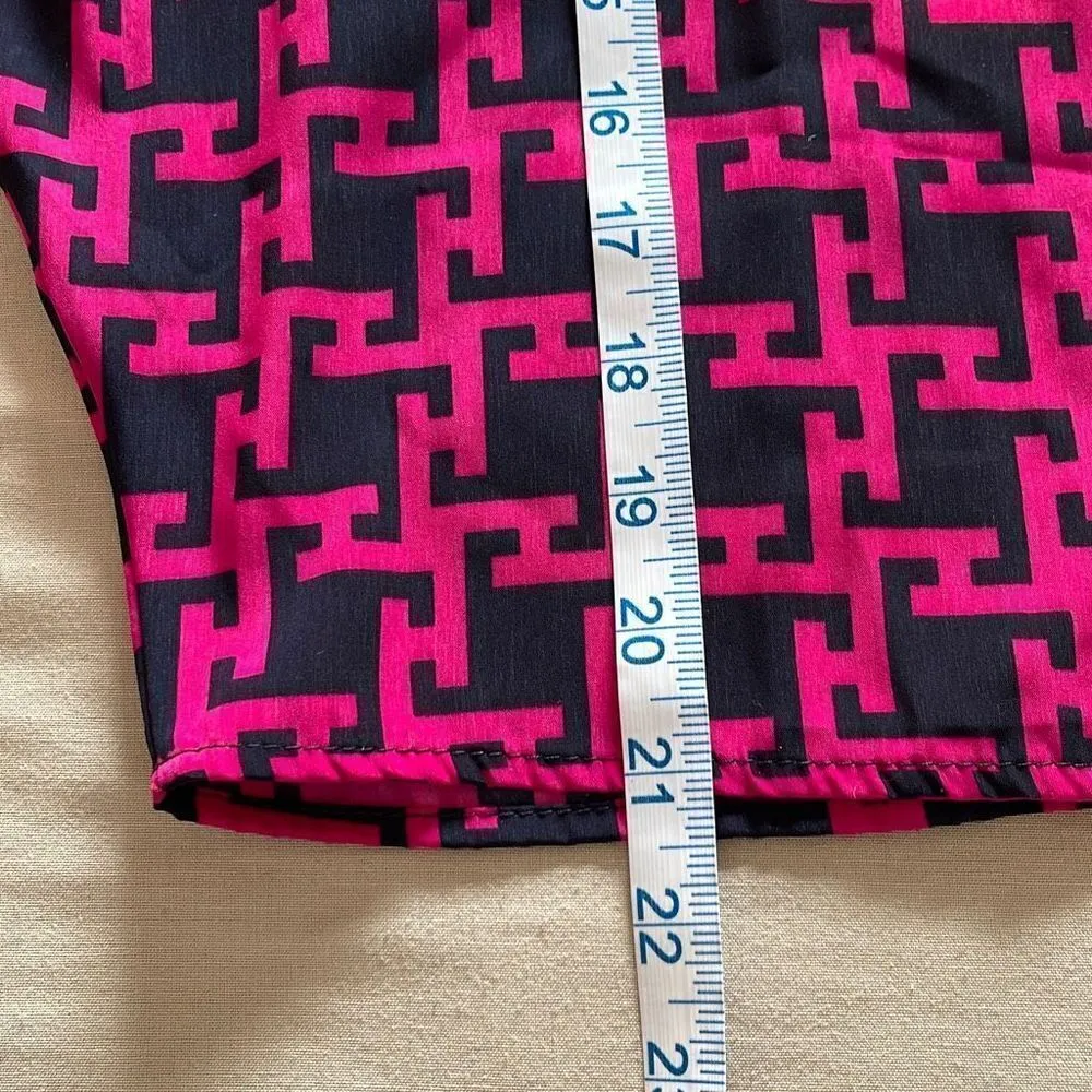 Alya Women's Geometric Dolman Short Sleeve Blouse Top Zip Back Pink Black‎ Small - Image 8