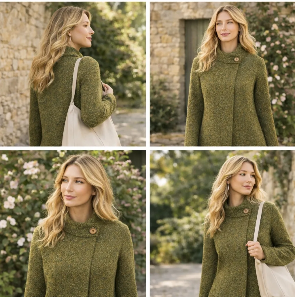 Triona Design Irish Donegal Wool Hand Loomed Cardigan Jacket Green Medium F354 - Image 5