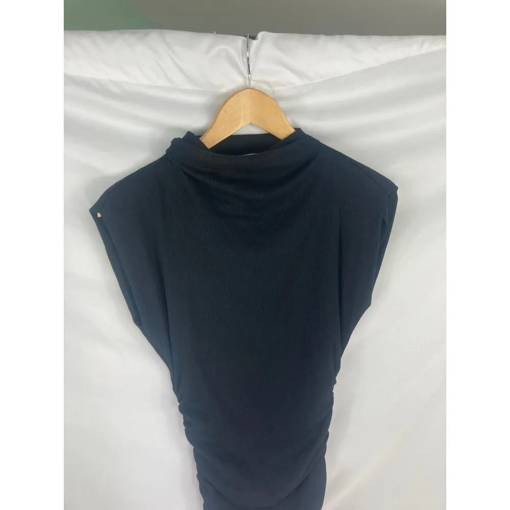 Michael Stars Gia Mock Neck Powershoulder Bodycon Ribbed Dress XS - Image 4