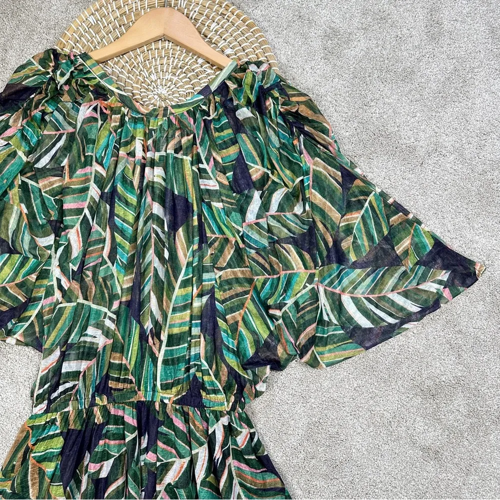 NWT Molly Bracken Bat Sleeve Dress Plant Pattern Tropical Beachy Green Aloha S - Image 10