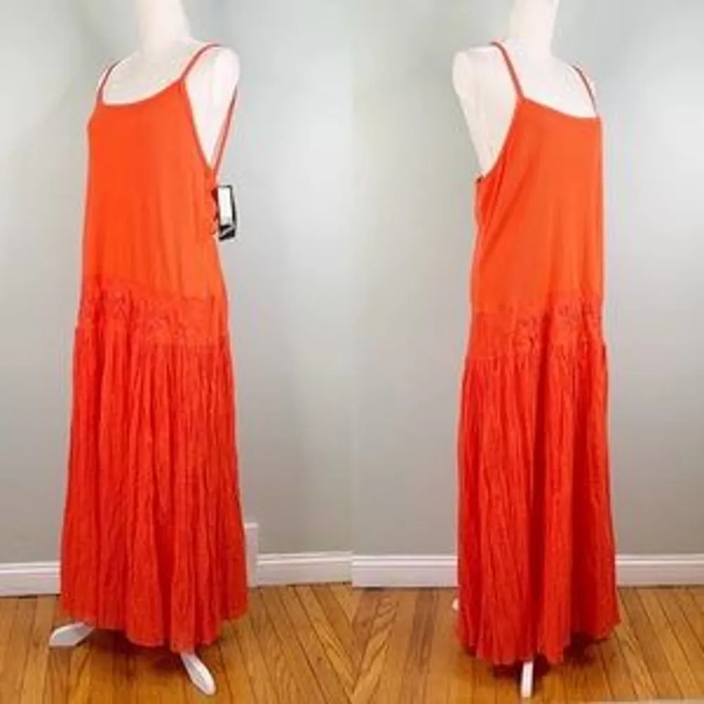 Mlle Gabrielle Dress Orange Maxi 20W Stretch Top Crinkle Finish Beaded New - Image 13