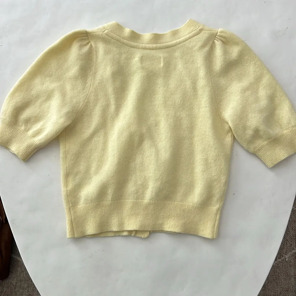 MAEVE Anthropologie 100% Cashmere Butter Yellow Short Sleeve Cardigan Sweater XS - Image 3
