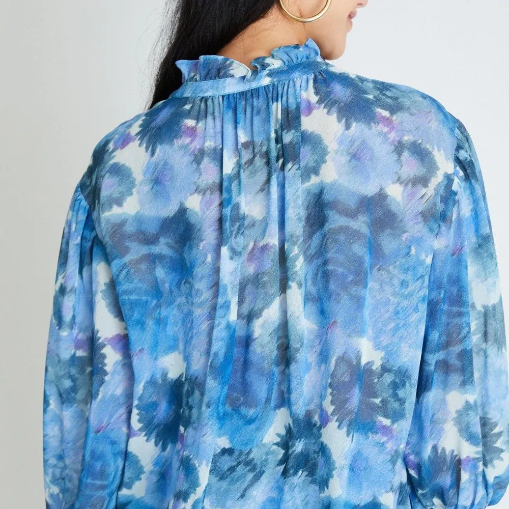 NWT LoveShackFancy Silk Gamela Blouse In Orchard Breeze - Image 5