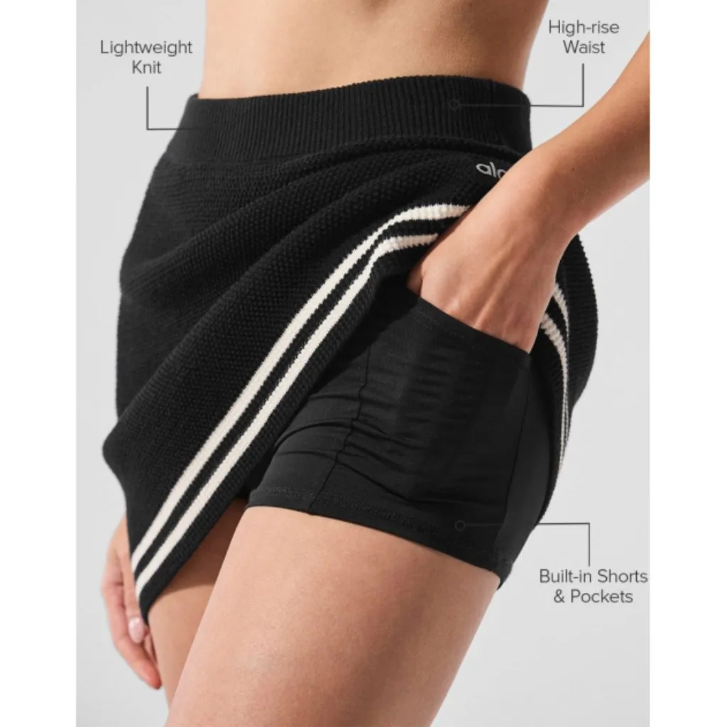Alo Tennis Club Sweater Knit Skirt Black Ivory Varsity Striped High-Waist Skort - Image 4