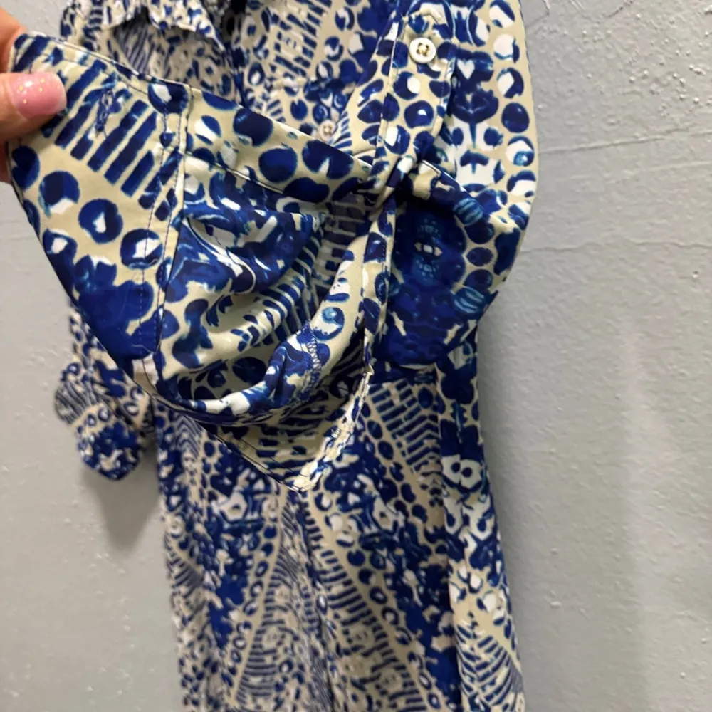 CAbi Blue and Cream Long‎ Sleeve Dress - Image 4