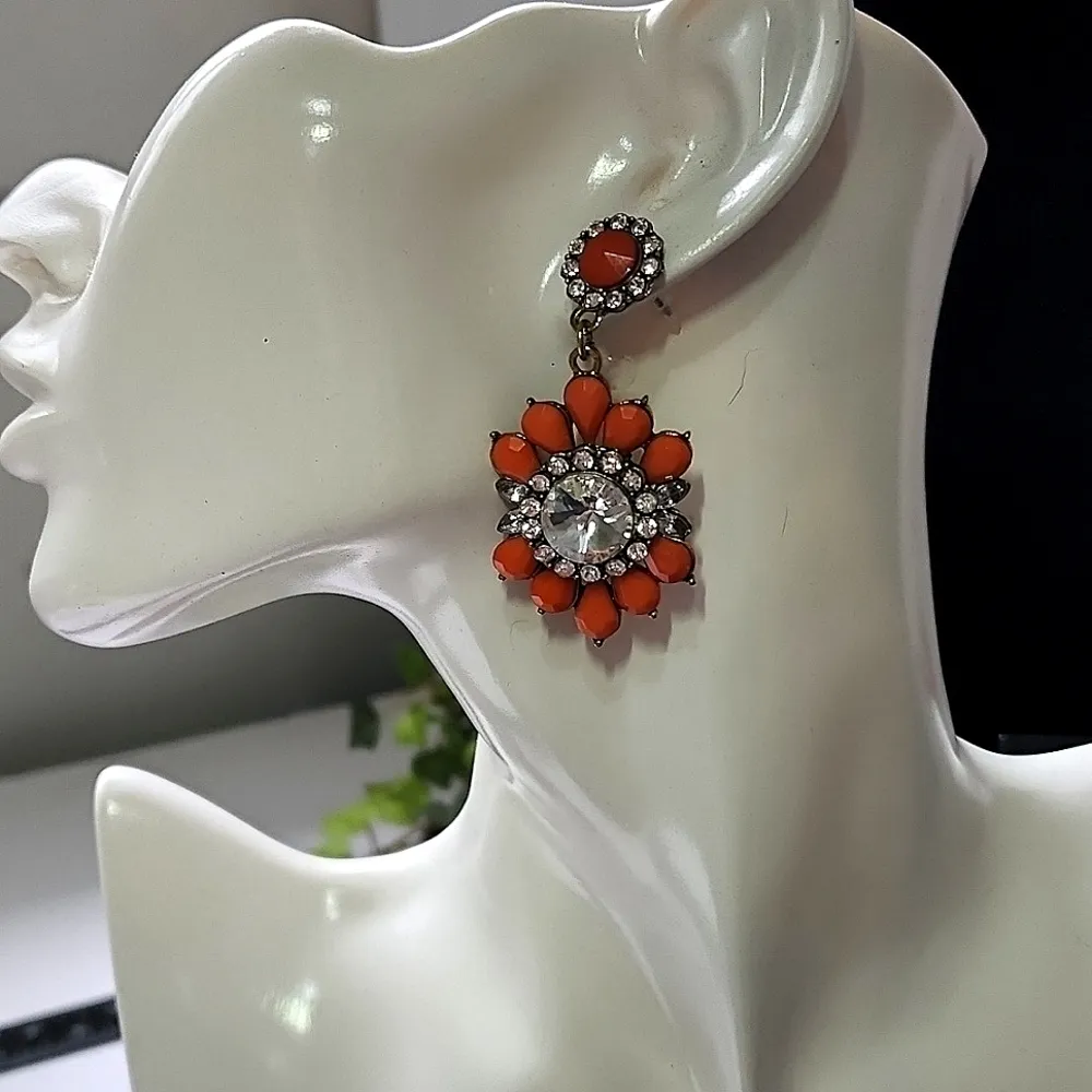 Justin & Taylor Orange and Crystal Statement Earrings - Image 3