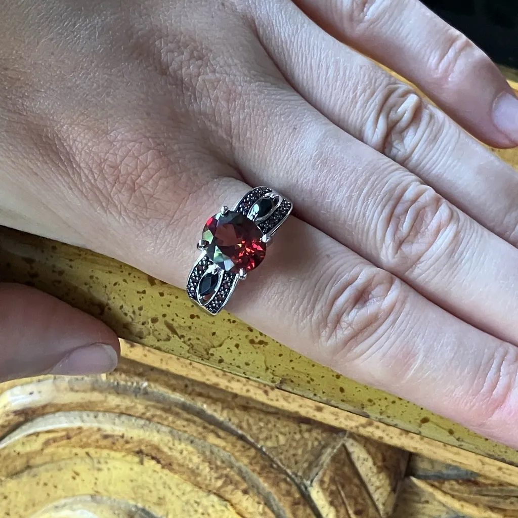 Red Labradorite Vermelho Red Garnet Sterling Silver Ring Size 10 - Image 4