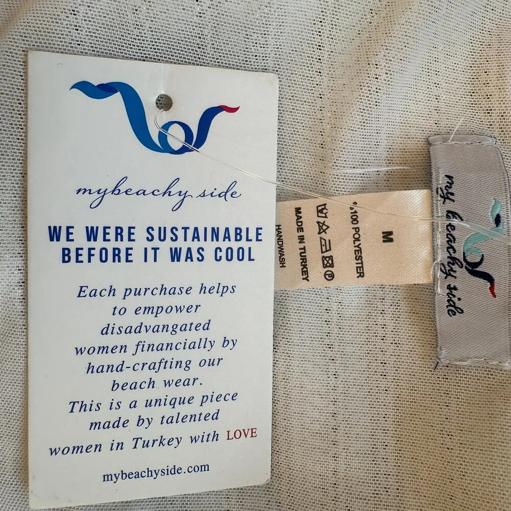 My Beachy Side White Crochet String Bikini Set MEDIUM Triangle Tanning $195 NEW - Image 7