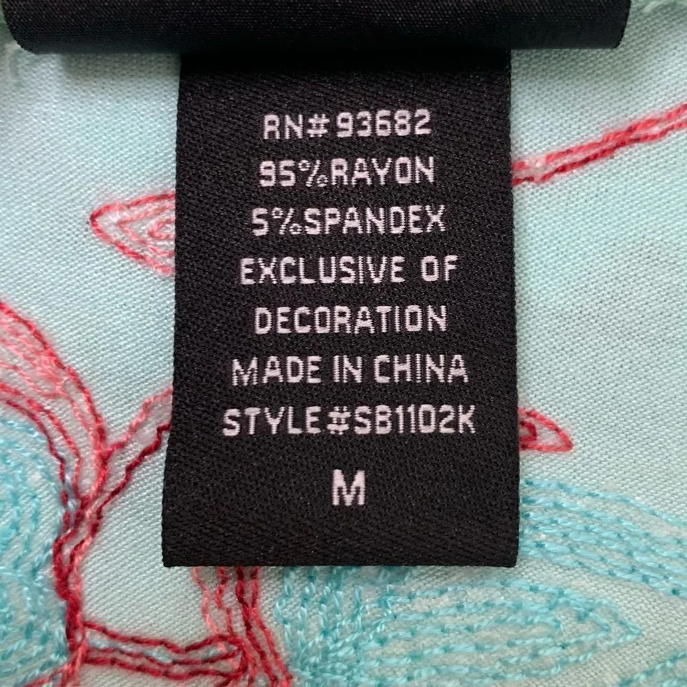 LIV Los Angeles Floral Embroidered Short Sleeves Top Green Size M - Image 10