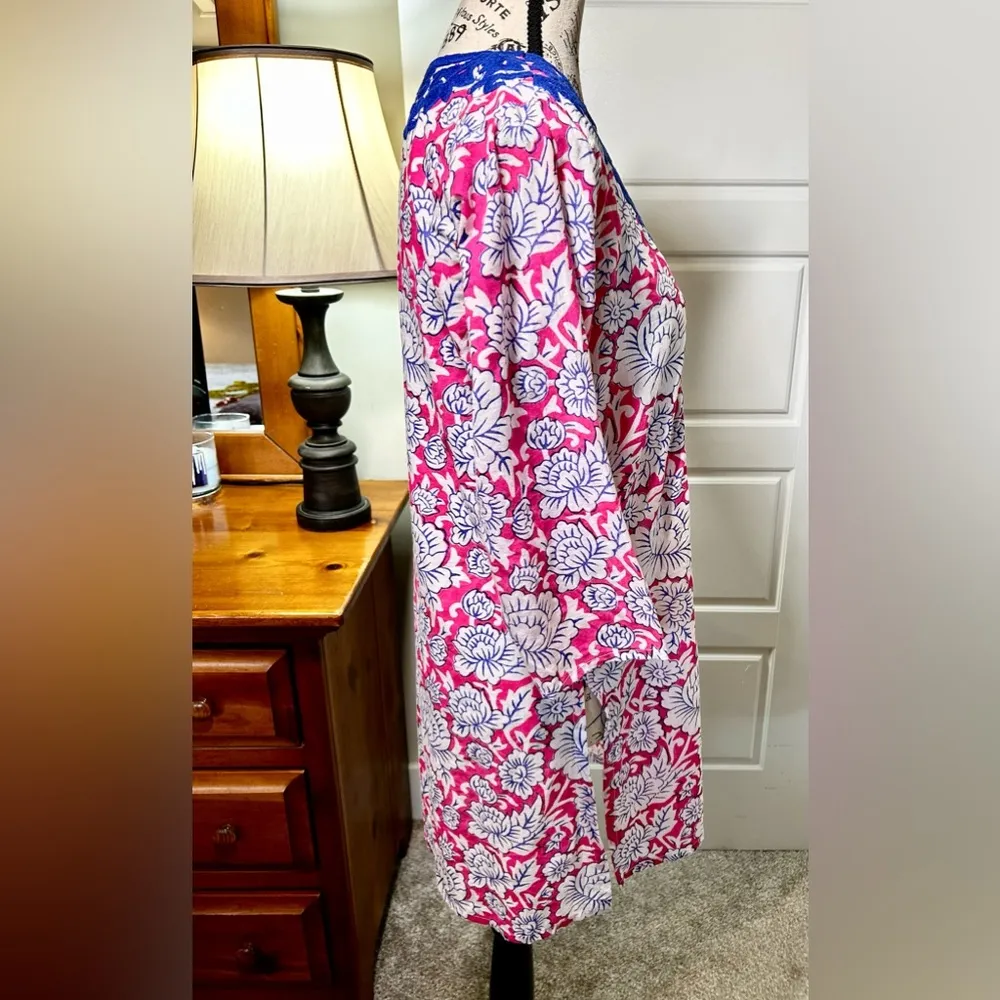 ROBERTA ROLLER RABBIT Embroidered Kurta Freymann Pink/BlueTunic Cover Up Sz XS - Image 8