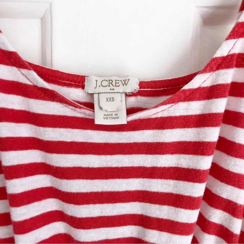 J. Crew Linen Blend Red White Striped Sleeveless Cinched Waist Casual Dress XXS - Image 2