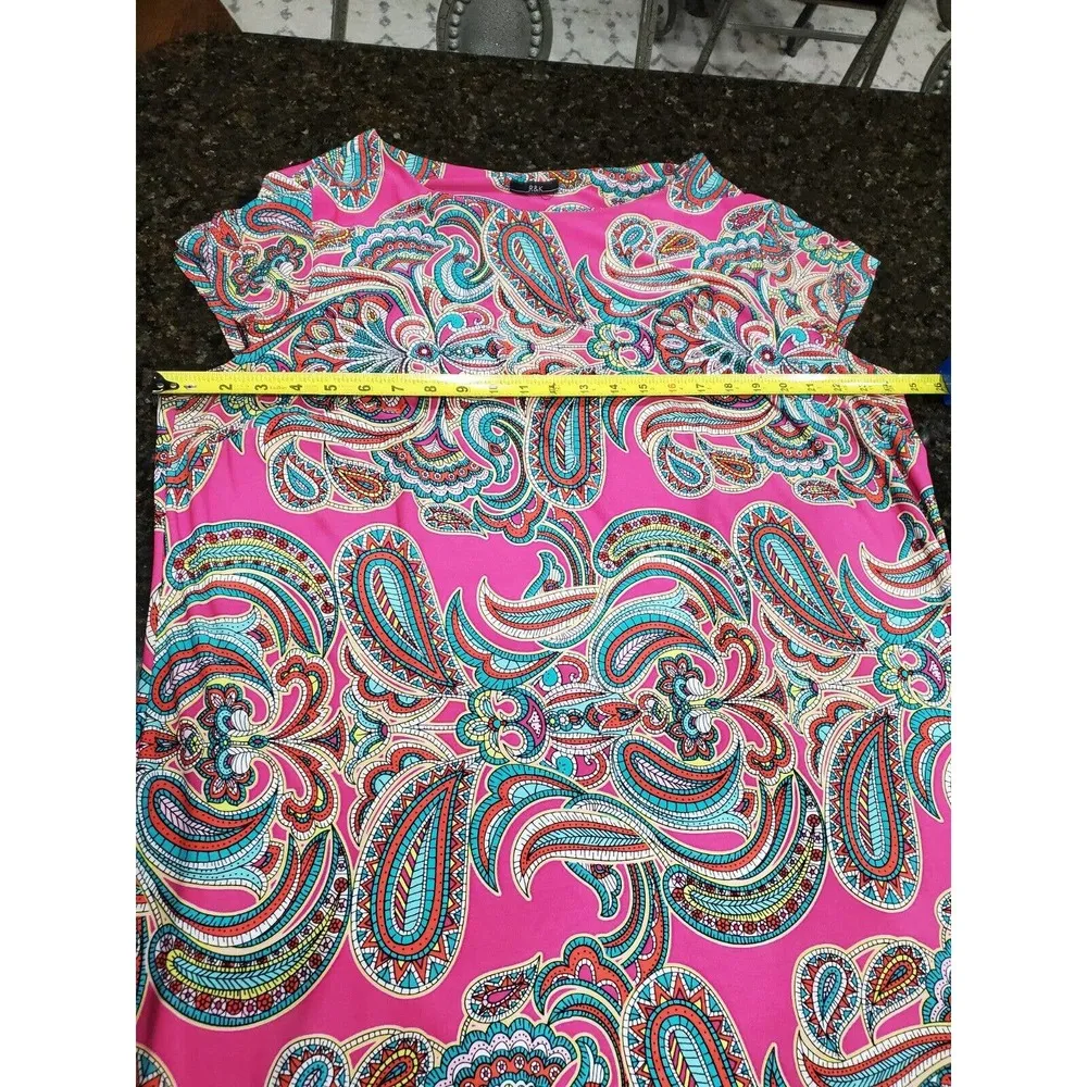 R&K Women's Pink Paisly Polyester Round Neck Short Sleeve Knee Length Dress Size undefined - Image 9