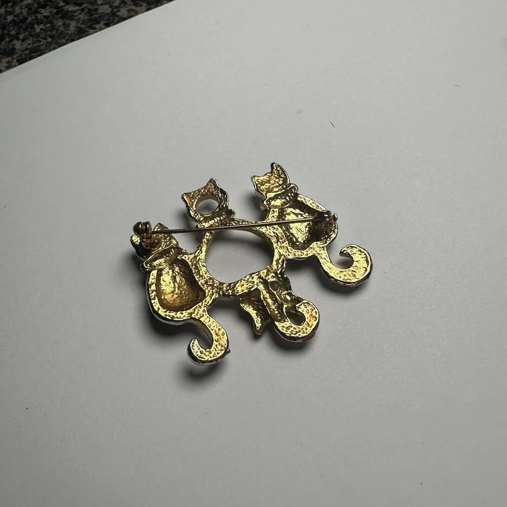 Kitty Cats Black Enamel Two Tone Metal Brooch Pin - Image 5