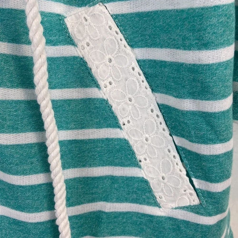 Jade Green & White Full Zip Striped Hoodie with Back Lace Inlay by Keren Hart Size M - Image 6